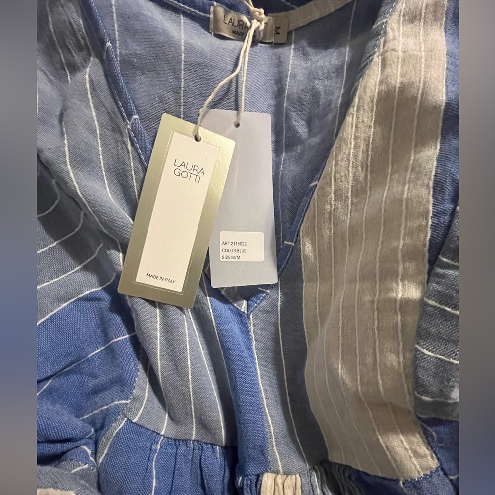 NWT Laura Gotti Blue Striped Midi Dress Made in Italy Coastal Artisan - Picture 6 of 8